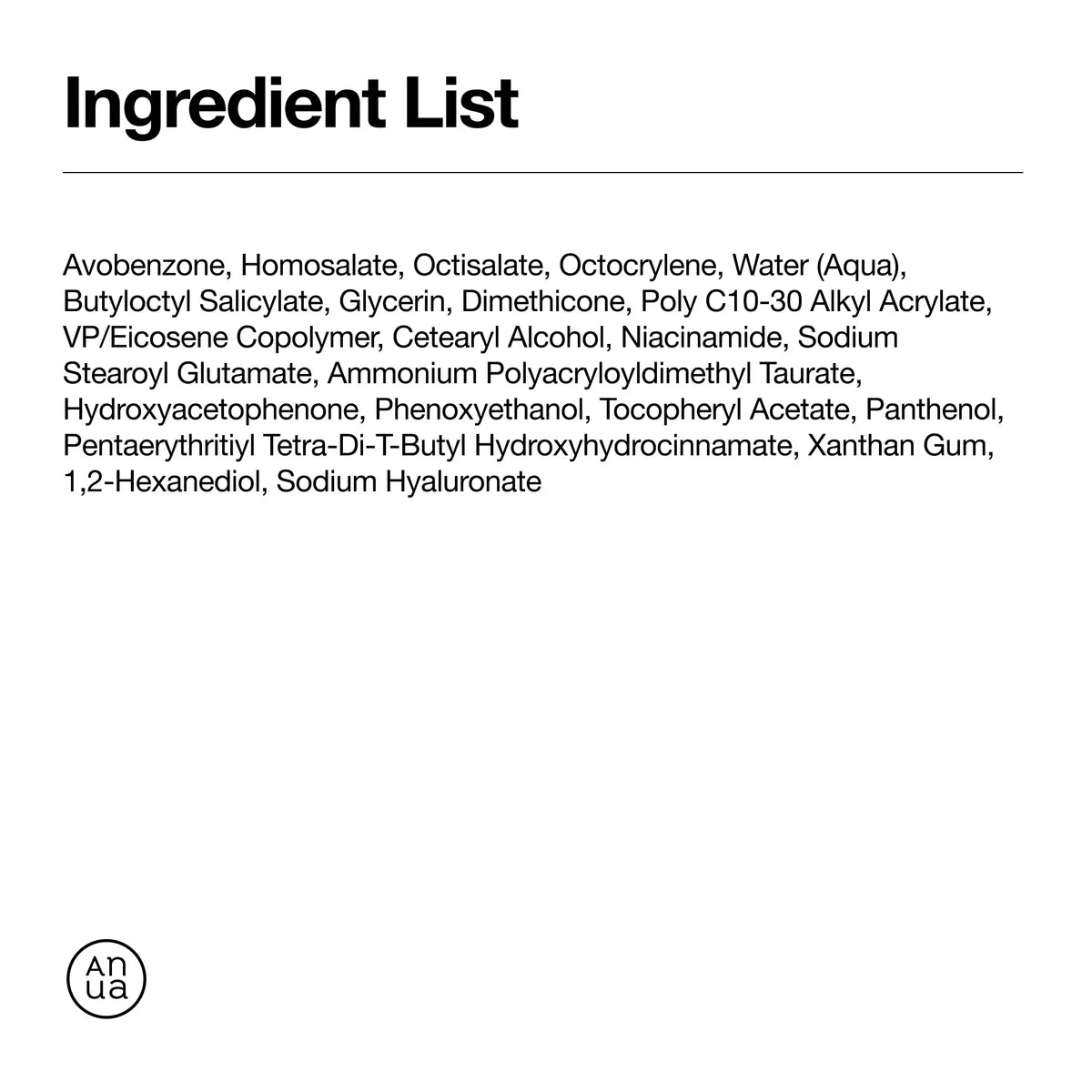 ANUA Zero-Cast Moisturizing Finish Sunscreen SPF50 ingredient list