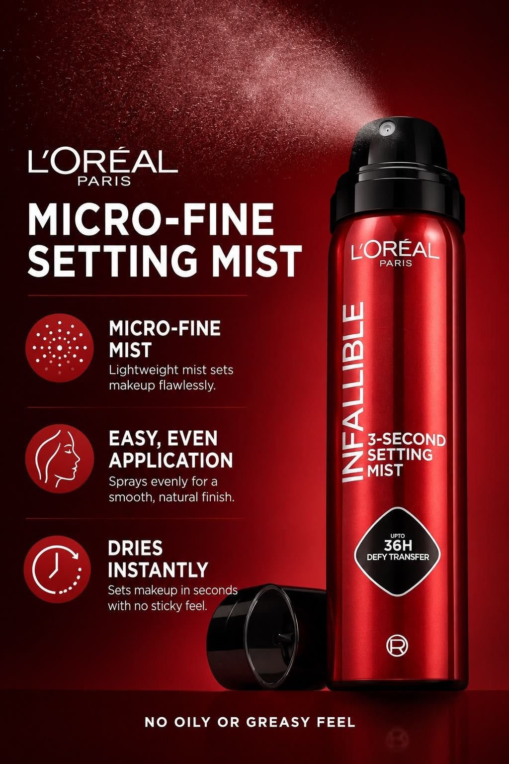 L’Oréal Paris Infallible 3-Second Makeup Setting Mist for long-lasting makeup